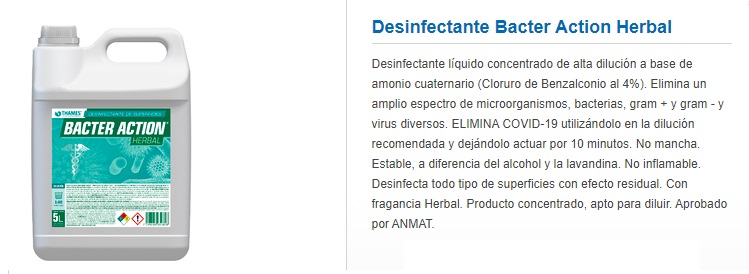 Desinfectante Bacter Action Herbal 5 lts 